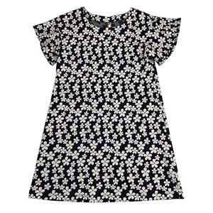 Uncle Frank Navy White Floral Shift Dress Casual Mod Flutter Sleeve Size M